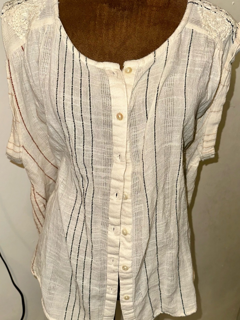 Rachel Zoe Cream Button-Down Shirt with Black Pinstripes